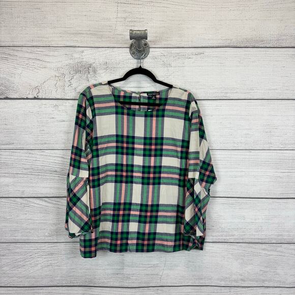 J.Crew Mercantile Plus Size Blue Green Plaid Long Sleeve Blouse Size 20 - Picture 1 of 8